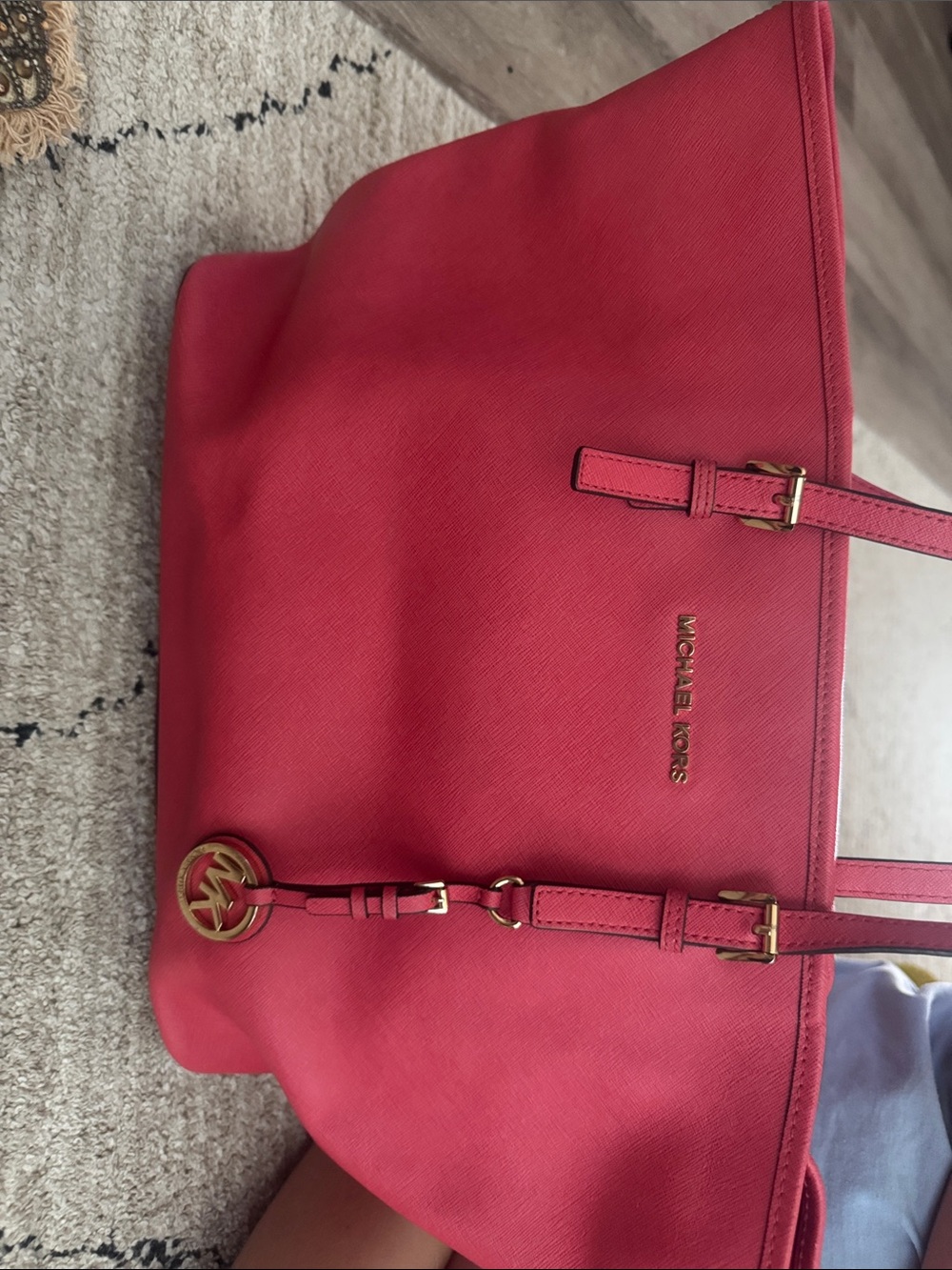Michael Kors Coral Pink Saffiano Tote with Gold Hardware